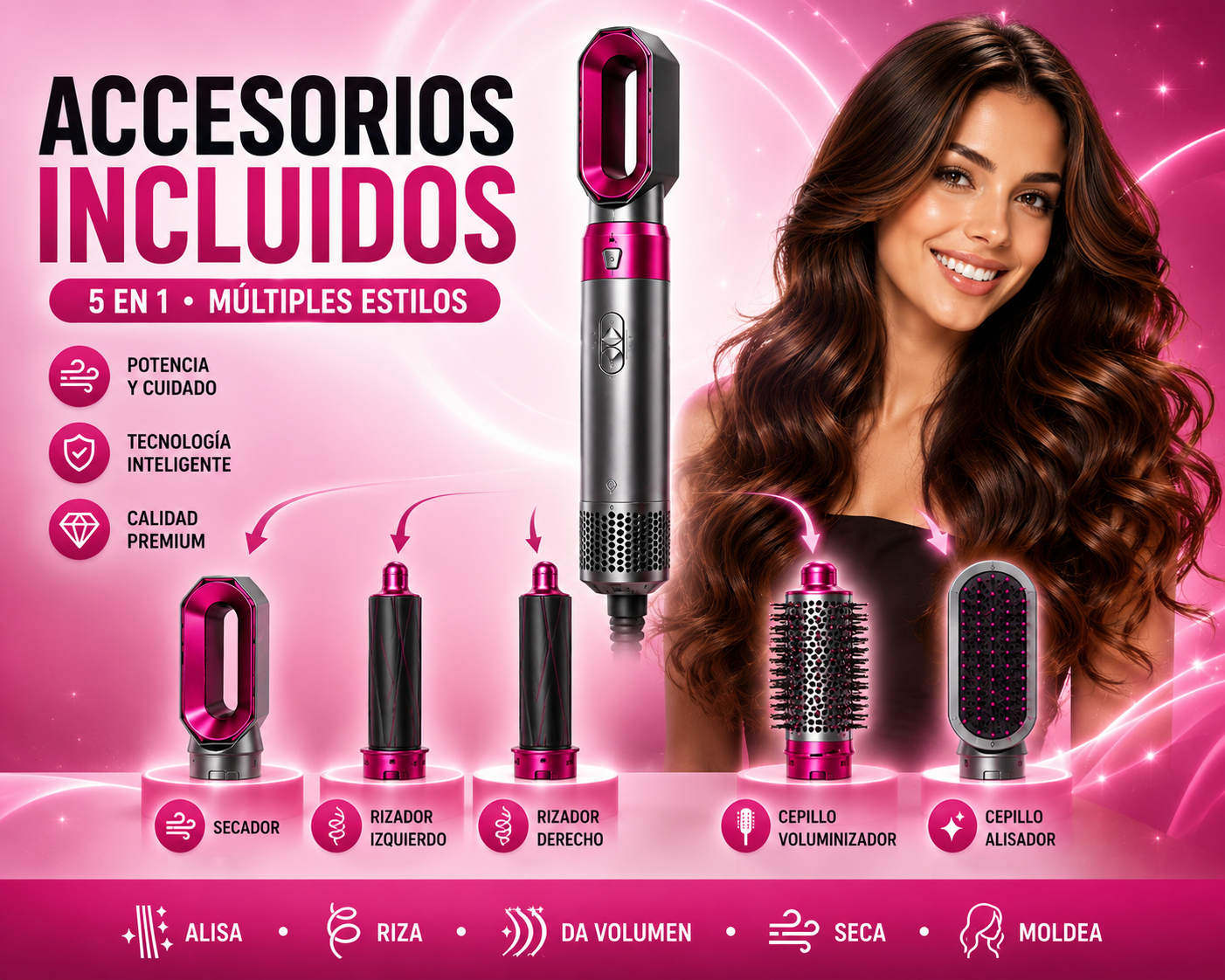 Cepillo secador 5 en 1: Logra un cabello de salón en minutos y ahorra tiempo cada mañana