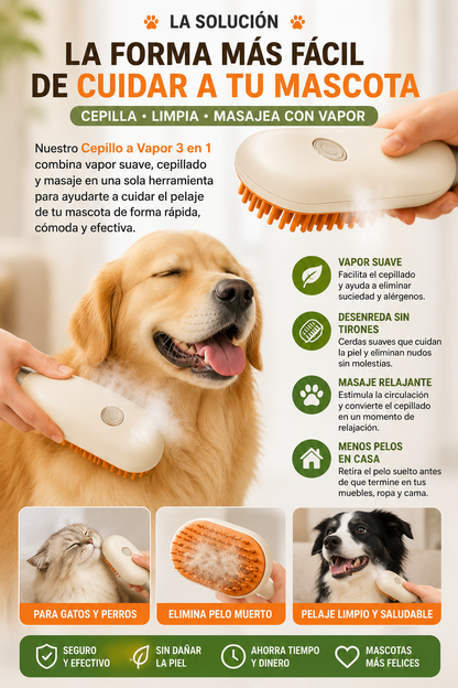 CEPILLO DE VAPOR PARA MASCOTAS 3 EN 1