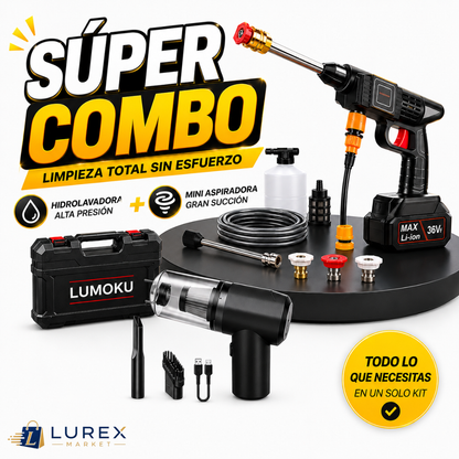 TurboClean Pro| Hidrolavadora Portátil + Mini Aspiradora Inalámbrica